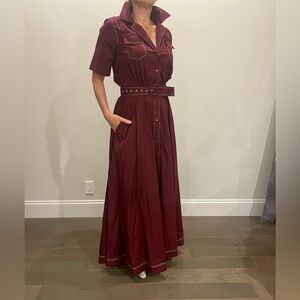 Women’s Burgundy Maxi Shirt Dress with Belt